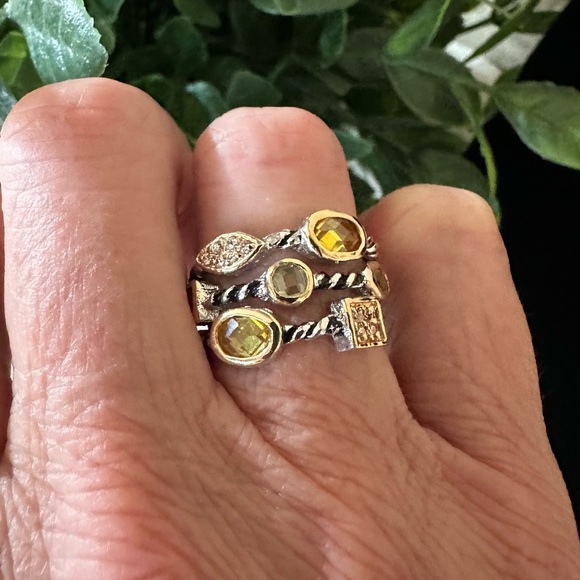 Park Lane “All That” Ring. Three Silver Twisted Strand With Unique Stones. 6 1/2 - Picture 1 of 8